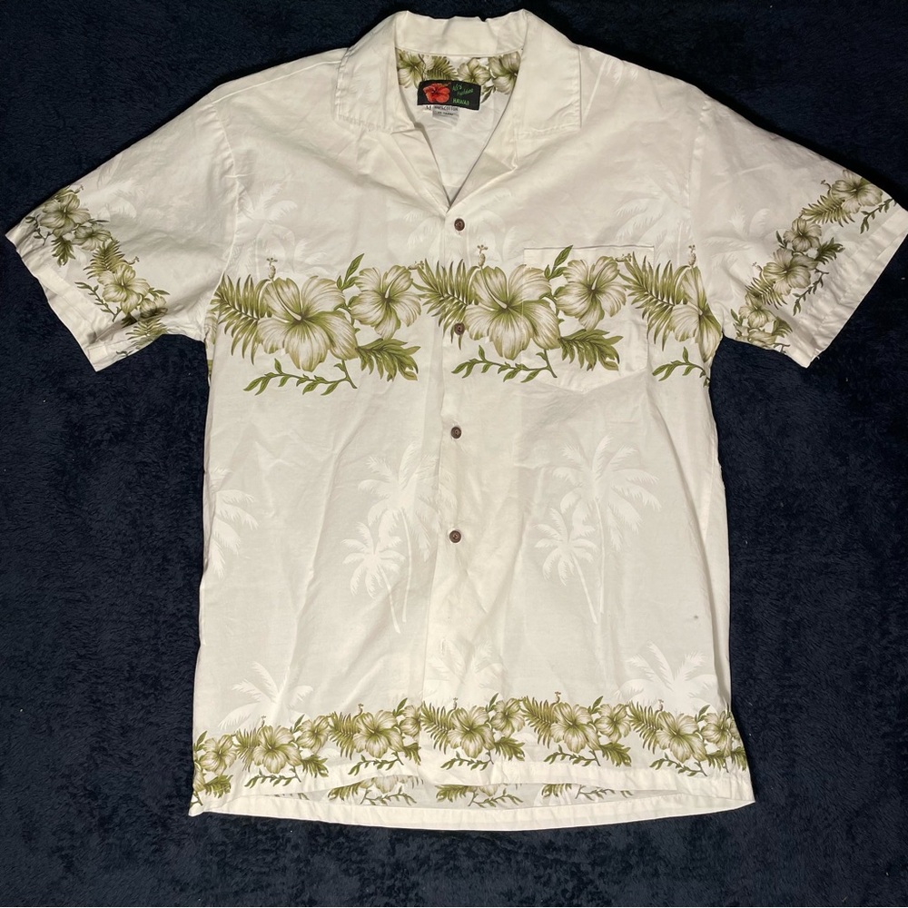 Tropical Floral Men's Shirt - White and Green